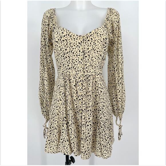 Rue Stiic Priscilla Mini Dress Bellagio Spotted Print Medium Cream Black Animal - Picture 1 of 10